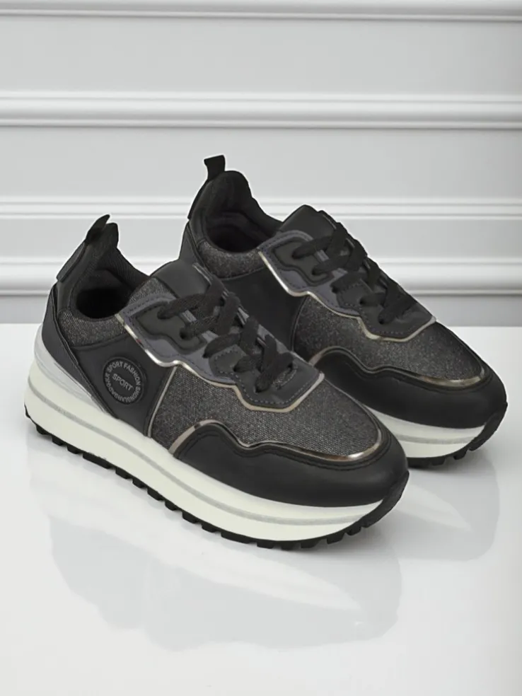 Damskie sneakersy Callista Nero na platformie 4cm, skóra ekologiczna