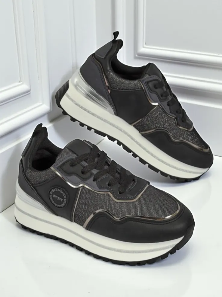 Damskie sneakersy Callista Nero na platformie 4cm, skóra ekologiczna