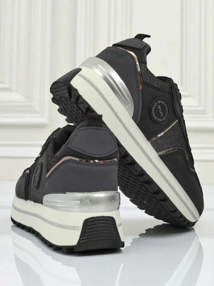 Damskie sneakersy Callista Nero na platformie 4cm, skóra ekologiczna