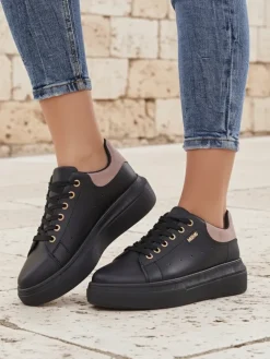 Damskie sneakersy Callista Royalfashion czarne platformy ekoskóra