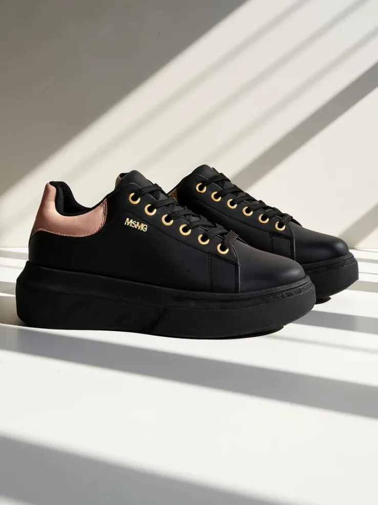 Damskie sneakersy Callista Royalfashion czarne platformy ekoskóra