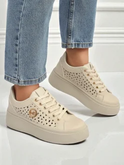 Damskie Sneakersy Ecru na platformie Boreas Royalfashion skóra ekologiczna