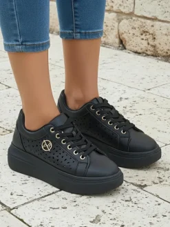 Damskie sneakersy Kalista Nero – czarne platformy z eko-skóry, wiosenna kolekcja