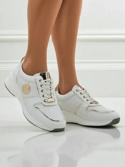 Damskie sneakersy koturny Calista Athena białe skóra ekologiczna