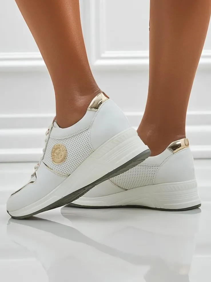 Damskie sneakersy koturny Calista Athena białe skóra ekologiczna