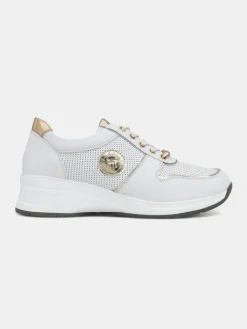 Damskie sneakersy koturny Calista Athena białe skóra ekologiczna