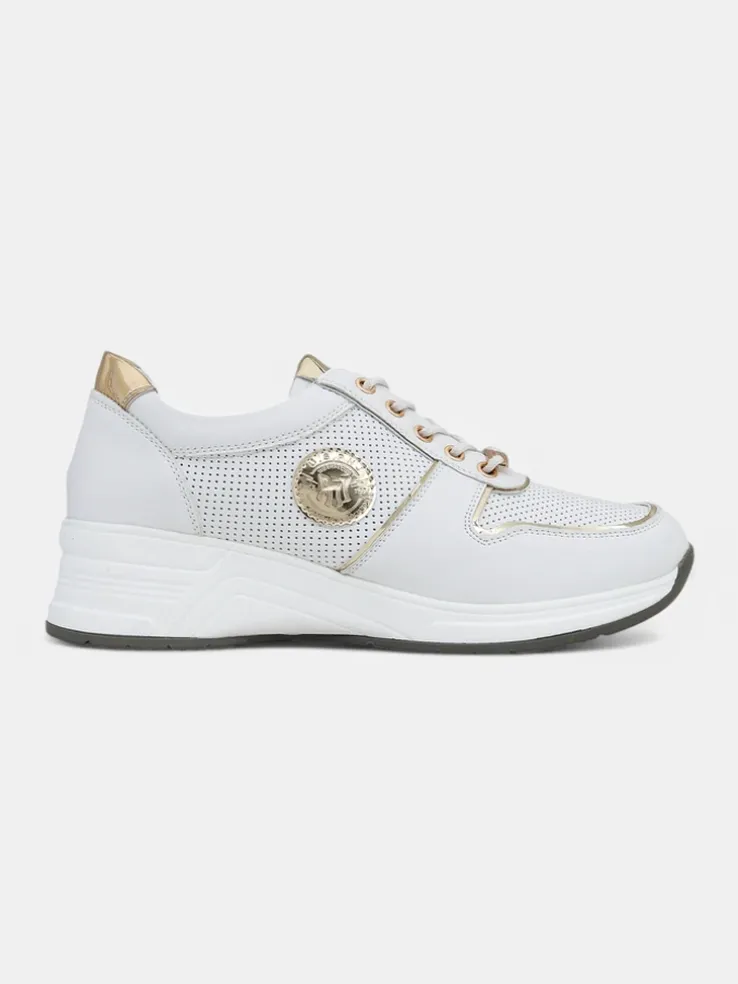 Damskie sneakersy koturny Calista Athena białe skóra ekologiczna