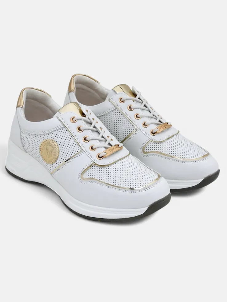 Damskie sneakersy koturny Calista Athena białe skóra ekologiczna