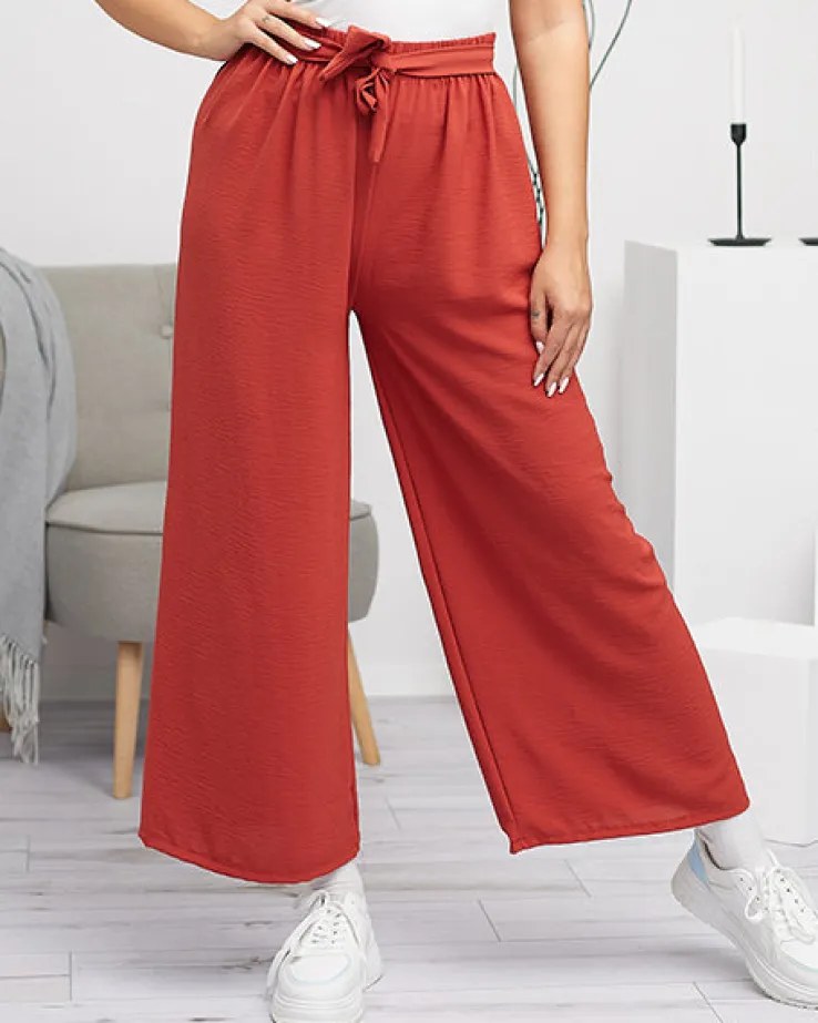 Damskie szerokie spodnie palazzo w kolorze czerwonym- Odzież