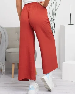 Damskie szerokie spodnie palazzo w kolorze czerwonym- Odzież