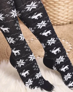 Damskie świąteczne skarpety za kolano w kolorze czarnym- Bielizna