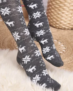 Damskie świąteczne skarpety za kolano w kolorze ciemnoszarym- Bielizna