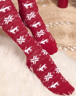 Damskie świąteczne skarpety za kolano w kolorze bordowym- Bielizna