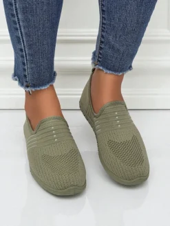 Damskie wsuwane mokasyny Hypatia Verde z tkaniny na płaskiej podeszwie