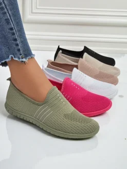 Damskie wsuwane mokasyny Hypatia Verde z tkaniny na płaskiej podeszwie