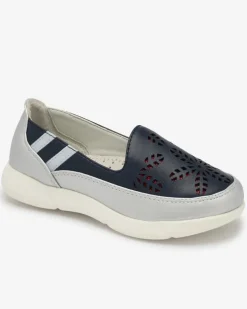 Dziewczęce srebrno - granatowe tenisówki slip on Ewesgi - Obuwie