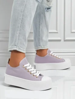 Fioletowe trampki damskie Callista na platformie – lato/jesień, płaski obcas