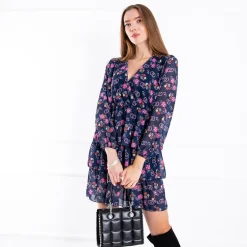 Granatowa damska sukienka w kwiaty - Odzież
