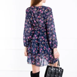 Granatowa damska sukienka w kwiaty - Odzież