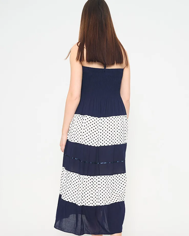 Granatowa sukienka w groszki PLUS SIZE - Odzież