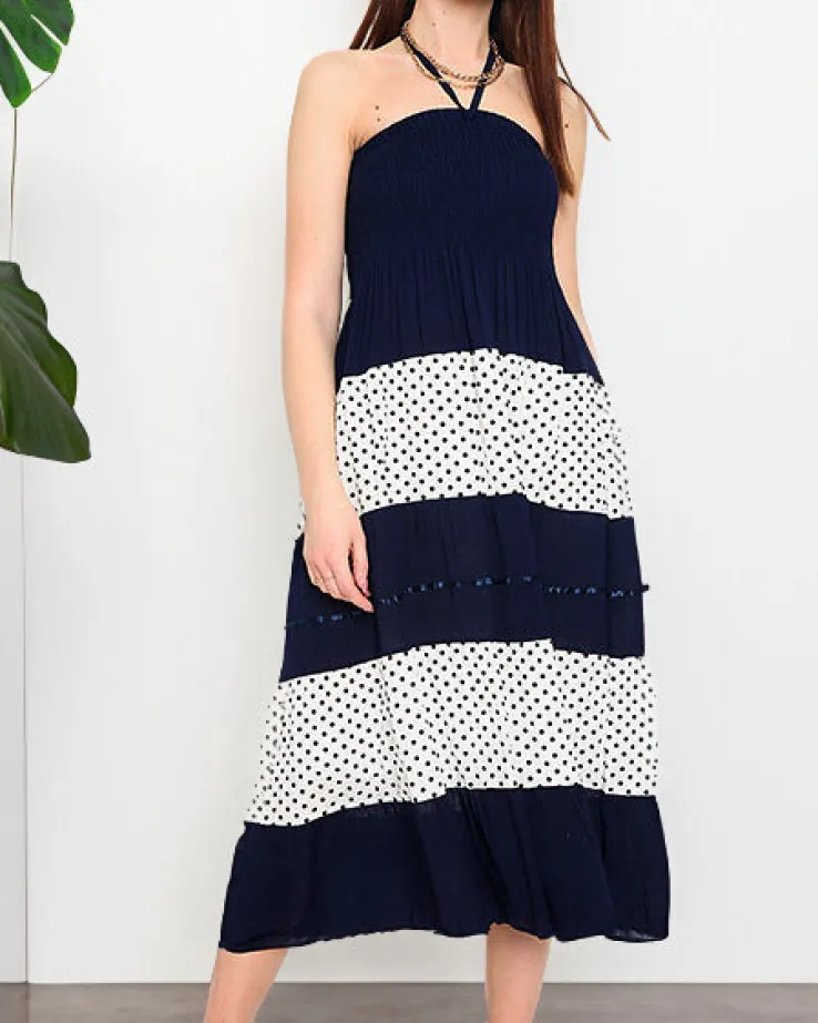 Granatowa sukienka w groszki PLUS SIZE - Odzież