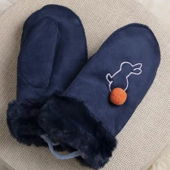 Granatowe dziecięce rękawiczki na sznurku i z jednym palcem - Rękawiczki