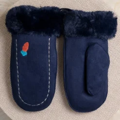 Granatowe dziecięce rękawiczki na sznurku i z jednym palcem - Rękawiczki