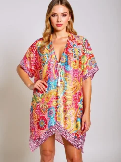 Kolorowe pareo Royalfashion Callista – stylowa narzutka do kolan do plaży