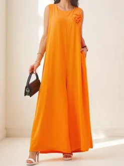 Kombinezon Callisto Pomaranczowy – Nowoczesna Elegancja z Wiskozy na Lato