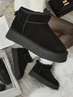 Krótkie buty a'la śniegowce damskie ze skóry naturalnej Elunara