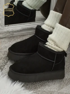 Krótkie buty a'la śniegowce damskie ze skóry naturalnej Elunara