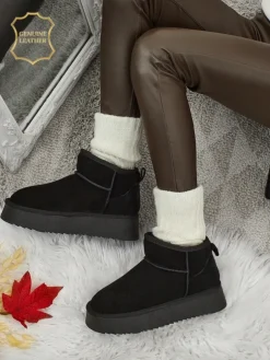 Krótkie buty a'la śniegowce damskie ze skóry naturalnej Elunara