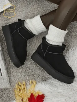 Krótkie buty a'la śniegowce damskie ze skóry naturalnej Elunara