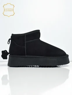 Krótkie buty a'la śniegowce damskie ze skóry naturalnej Elunara