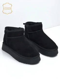 Krótkie buty a'la śniegowce damskie ze skóry naturalnej Elunara