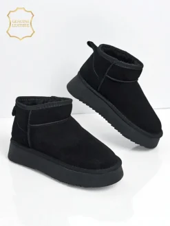 Krótkie buty a'la śniegowce damskie ze skóry naturalnej Elunara