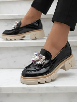 Livia Elegante - Czarne Luksusowe Mokasyny na Płaskim Obcasie