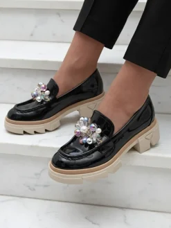 Livia Elegante - Czarne Luksusowe Mokasyny na Płaskim Obcasie