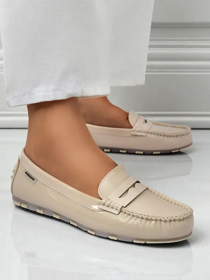 Loafers damskie bezowe Kallista - skora ekologiczna zamszowa premium