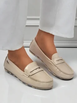 Loafers damskie bezowe Kallista - skora ekologiczna zamszowa premium