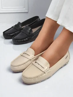 Loafers damskie bezowe Kallista - skora ekologiczna zamszowa premium