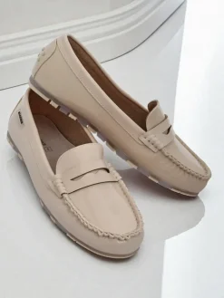 Loafers damskie bezowe Kallista - skora ekologiczna zamszowa premium