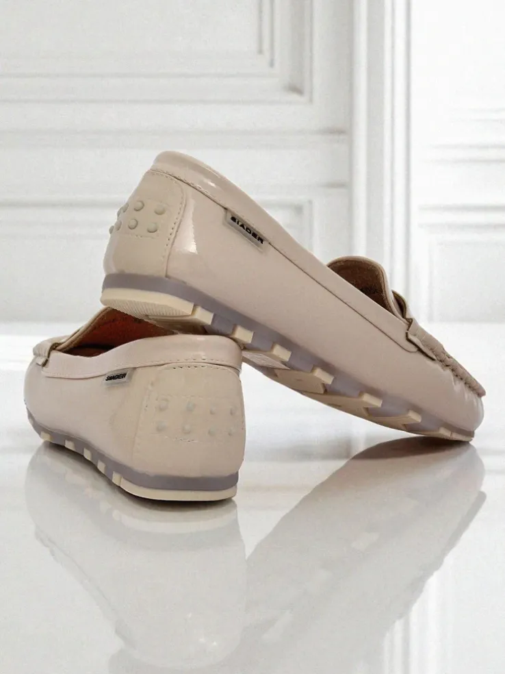 Loafers damskie bezowe Kallista - skora ekologiczna zamszowa premium