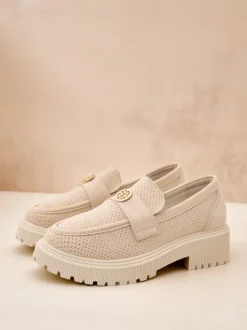 Loafers damskie Callista beżowe z eko-zamszu na płaskiej podeszwie 4 cm