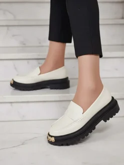 Loafersy Damskie Aurelia Beżowe na Platformie 5cm - Stylowe i Wygodne