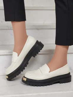 Loafersy Damskie Aurelia Beżowe na Platformie 5cm - Stylowe i Wygodne