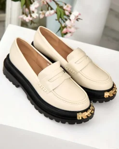 Loafersy Damskie Aurelia Beżowe na Platformie 5cm - Stylowe i Wygodne