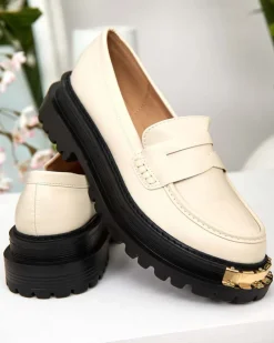 Loafersy Damskie Aurelia Beżowe na Platformie 5cm - Stylowe i Wygodne