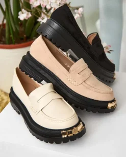 Loafersy Damskie Aurelia Beżowe na Platformie 5cm - Stylowe i Wygodne