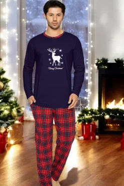 Męska granatowa piżama świąteczna - Odzież